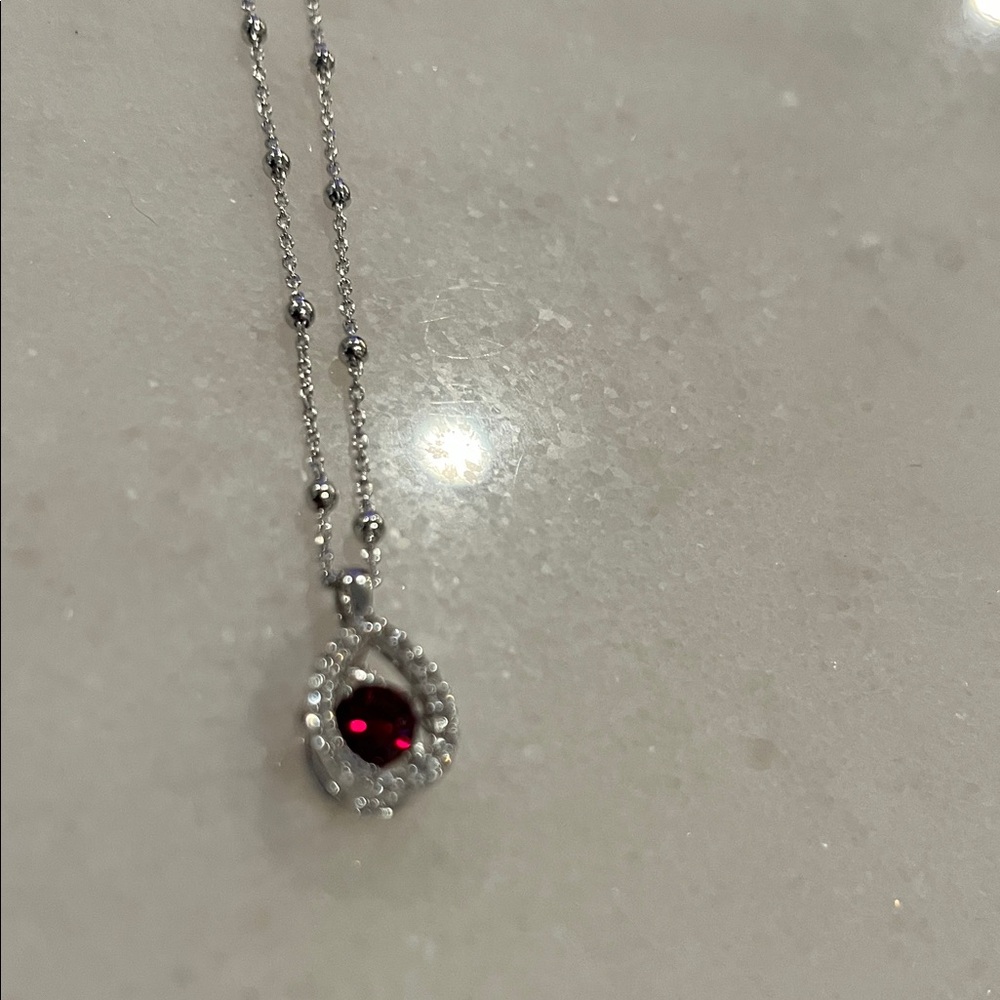 LAB RUBY WHITE SAPPHIRE 925 Pendant Necklace BRAND NEW APROX 16in adjustable - Picture 3 of 5